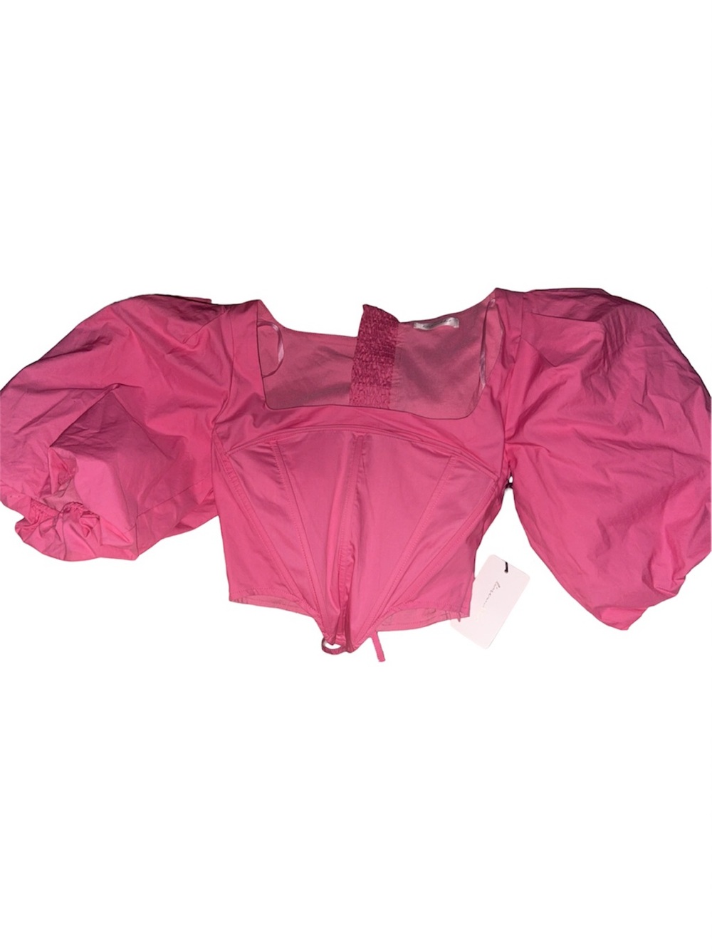 Line and Dot Revolve Pink Corset Lace up Puff-Sleeve Crop Top Size Small